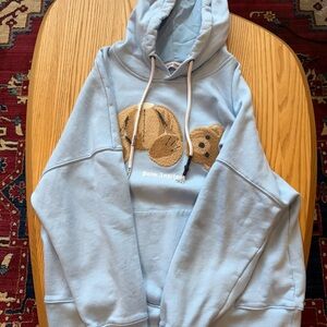 Palm Angels Light Blue Hoodie with Bear Design